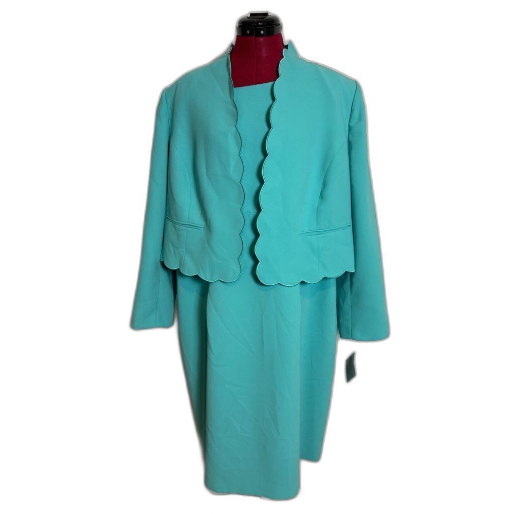 NWT Kasper Jacket Dress Size 16W/18 Turquoise 2-Piece Set Blazer(16W)/Dress(18)